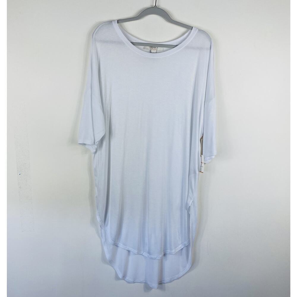 Forever 21 Top Women's Large White Hi-Lo Knit Short Sleeve Short Sleeve